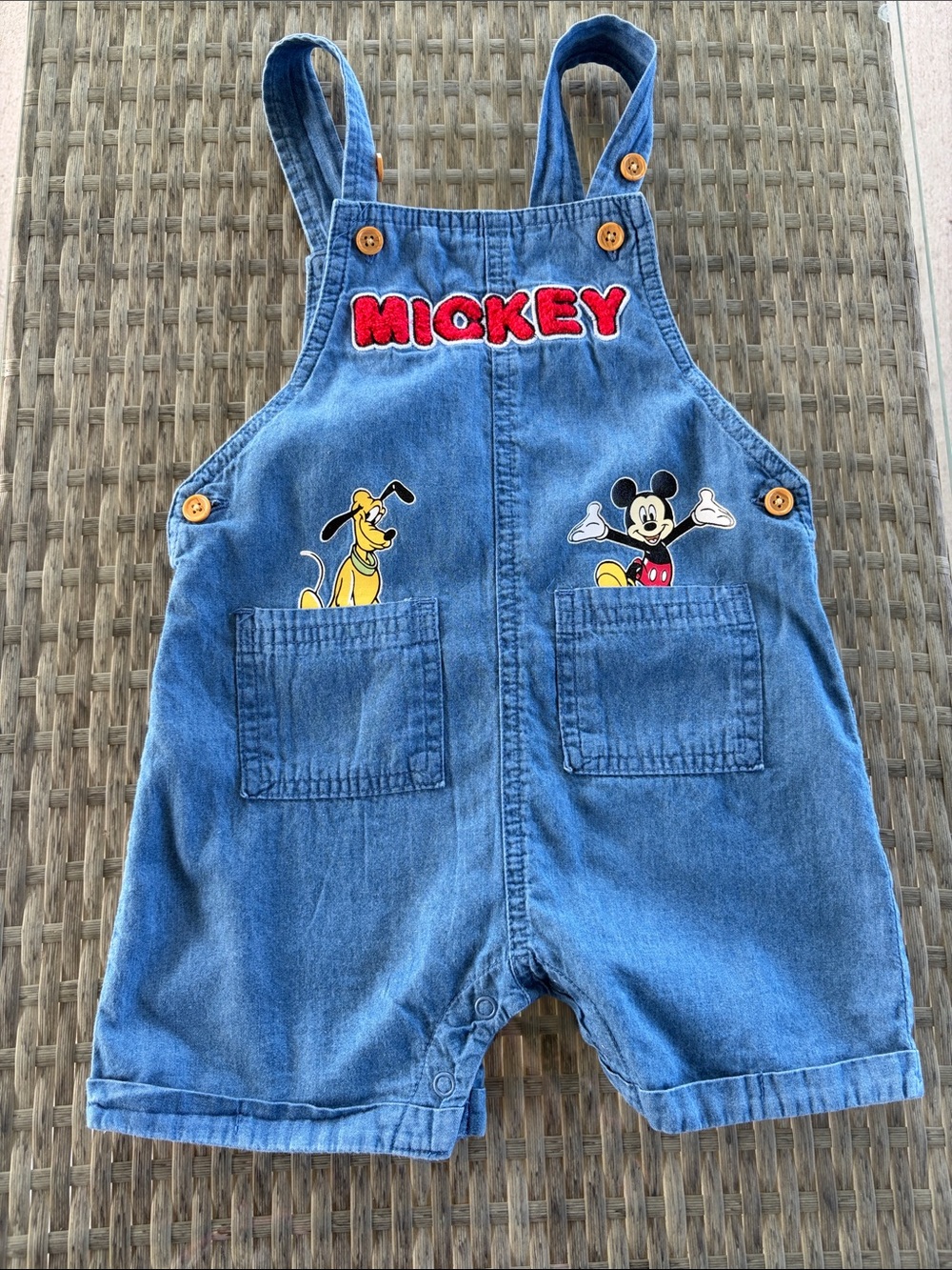 Disney Mickey Denim Short Overalls for Kids Embroidered 24 Months EUC